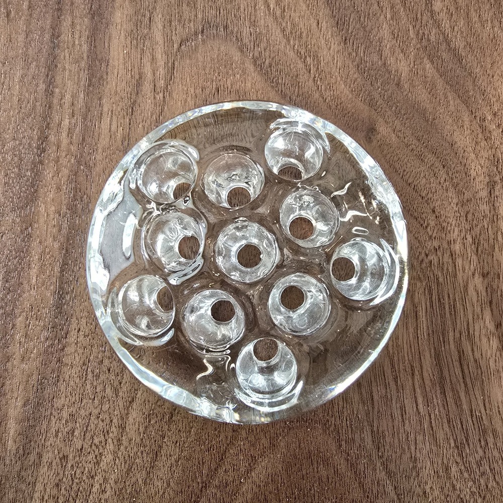 Vintage Pressed Glass Clear Glass Flower Frog 11 Holes 2.75" Pen Holder